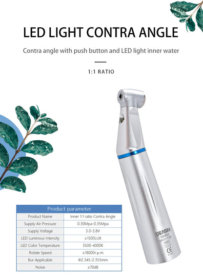Dental LED Light inner 1:1 Ratio Contra Angle E-generatorLow Speed Handpiece Inner Water Spray E-Typle coupler