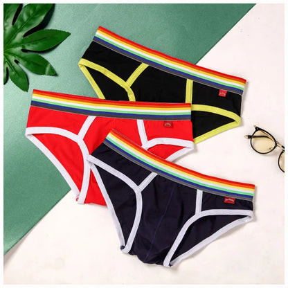 Sexy Mens Underwear Rainbow Belt Briefs Fashion Cotton Panties Youth Breathable Underwear Briefs Low Waist Underpants For Male