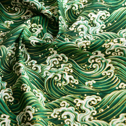 Cotton Bronzing Printing Fabric Handmade DIY Clothing Luggage Sachet Cotton Cloth Cotton Fabric Qinghai Smoke Wave, 145x50cm