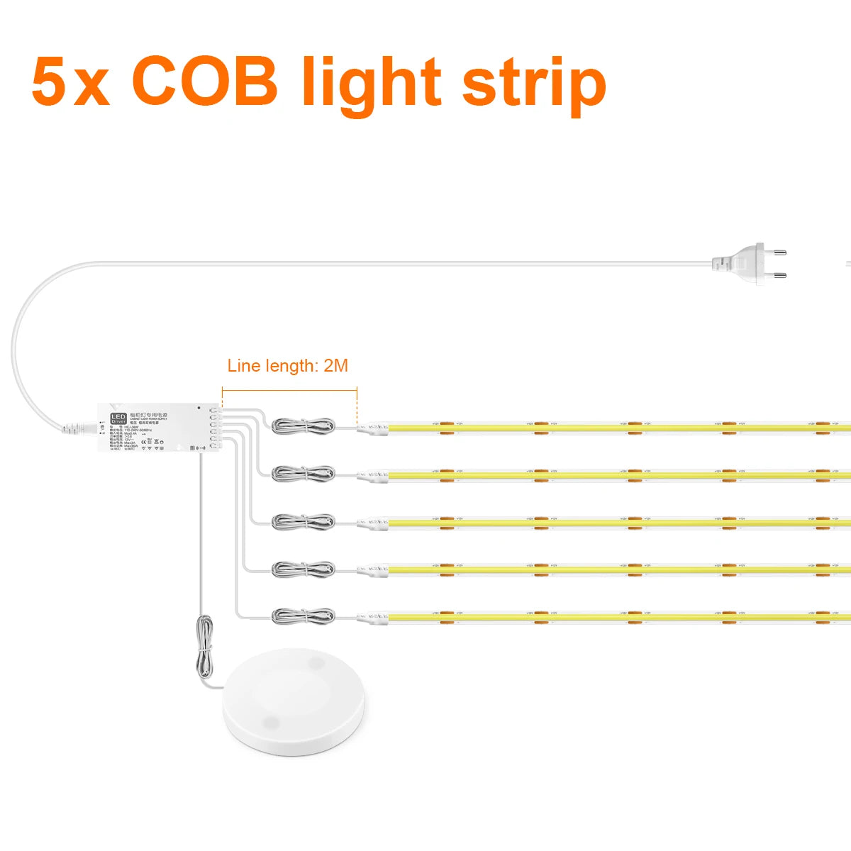 COB LED Strip Light Under Cabinet Collection Display Bookcase Wardrobe Closet Lamp Tape Penetrable Wood Dimmable Touch Sensor