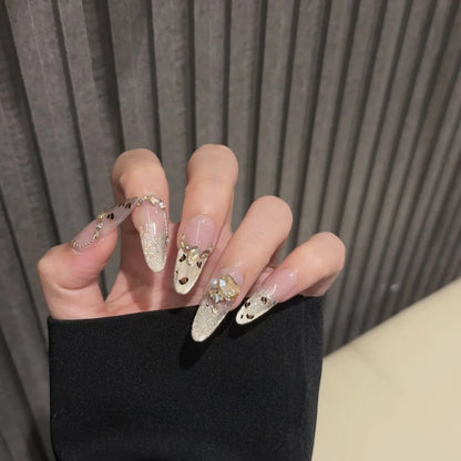 10Pcs Short Press On Nails y2k Star Rhinestone Design Handmade Press On nails Luxury With Design Full Cover Removable Fake Nails