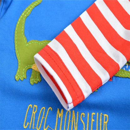 Baby Boys Girls 18-6T Striped Cartoon Tshirts With Applique Animal Kids Hot Selling Spring Autumn Clothes Designed Tops Clothing