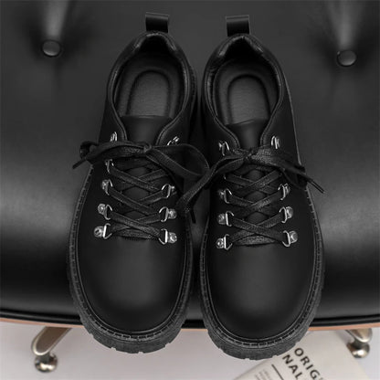 Business Office Dress Black Trendy Footwear Mans England Style Men's Casual Platform Shoes Lace-up Original Leather Oxfords Shoe