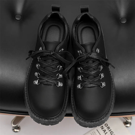 Business Office Dress Black Trendy Footwear Mans England Style Men's Casual Platform Shoes Lace-up Original Leather Oxfords Shoe
