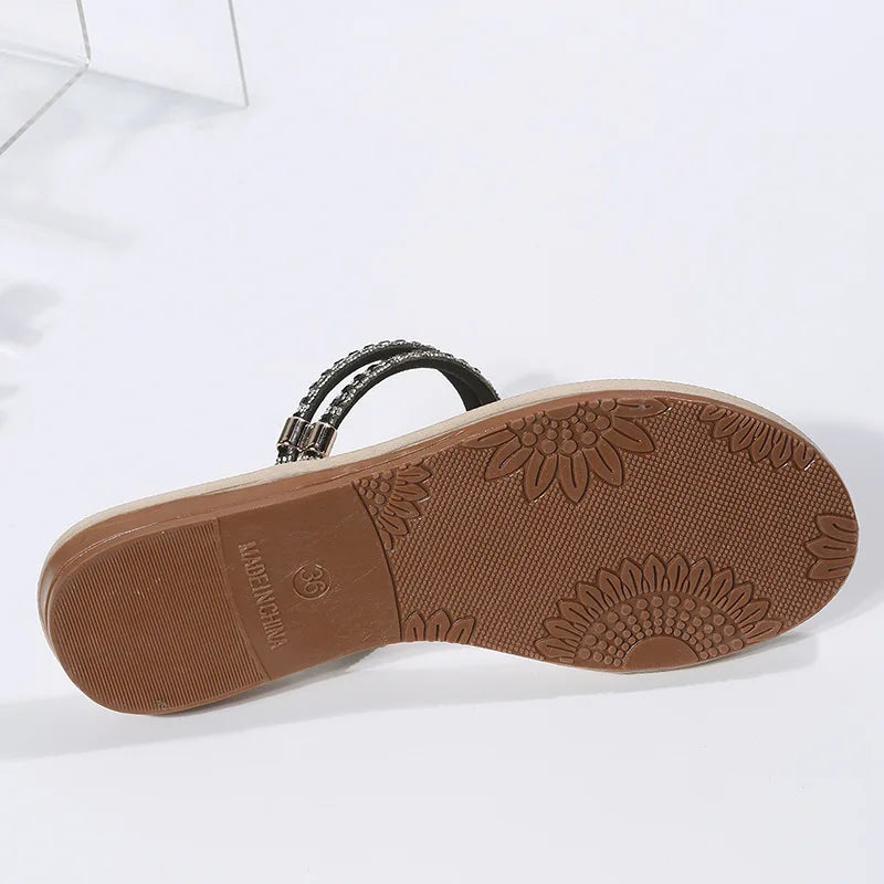 Flip-flops women 2024 summer new two-wear beach sandals European and American rhinestones soft soles flat slippers