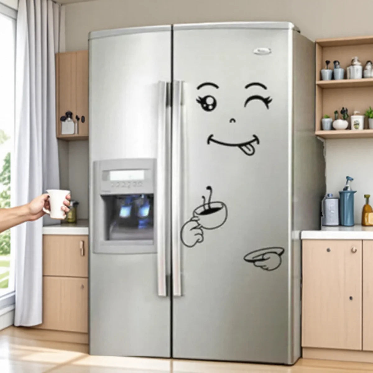 Cute Cartoon Refrigerator Stickers Removable Creative Wall Decor for Bedroom Living Room Smile Face Door Stickers