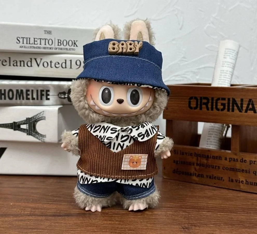 Cute Labubu Doll Costume 17 Cm Labubu Clothes Rubber-Coated Figurines Overalls Baby Dresses Summer Labubu Outfits Holiday Gift