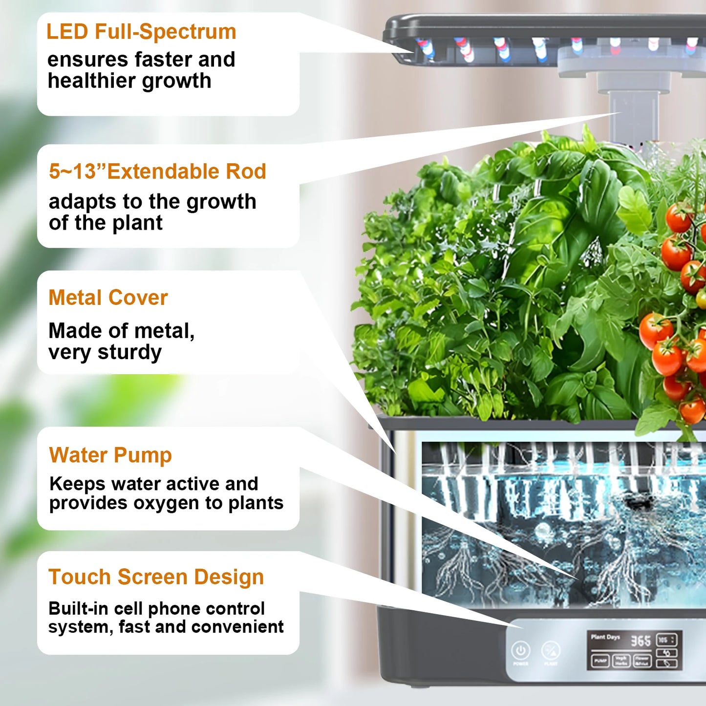 Smart Hydroponic System with LED Light 8 Holes Hydroponics Growing Kit APP Control Timer Indoor Garden for Vegetables and Herbs