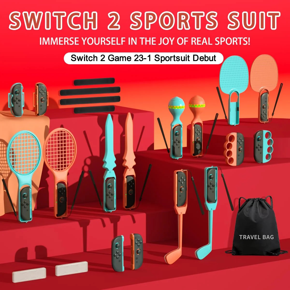 Sports Accessories Bundle for 2025 Switch 2,23 in 1 Family Accessories Kit S226 for Switch Sports Games
