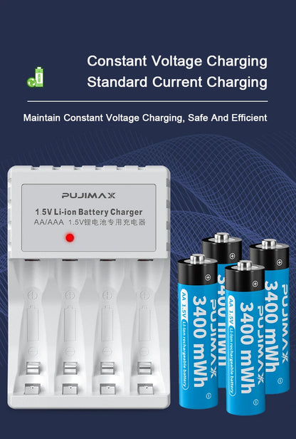 4 Slots 1.5V Rechargeable Lithium Battery Charger For AA Lithium Battery Large Capacity Rechargeable Li-ion Battery With Cable