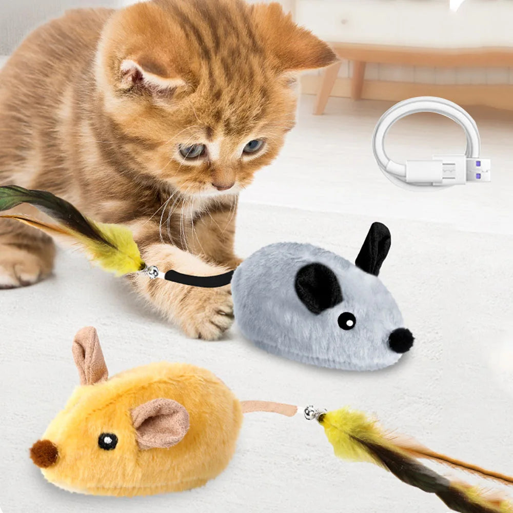 Interactive Plush Cat Toy with Sound & LED Light USB Rechargeable Steerable & Obstacle Avoidance for Indoor Cats
