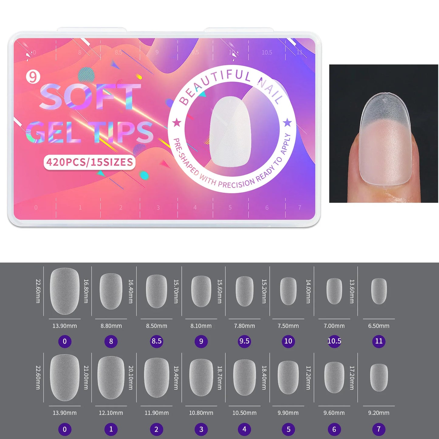 420pcs/box Frosted Version False Nails Press On Acrylic Nails Almond Mixed Size Short Style Ultra Thin Traceless Nail Tips
