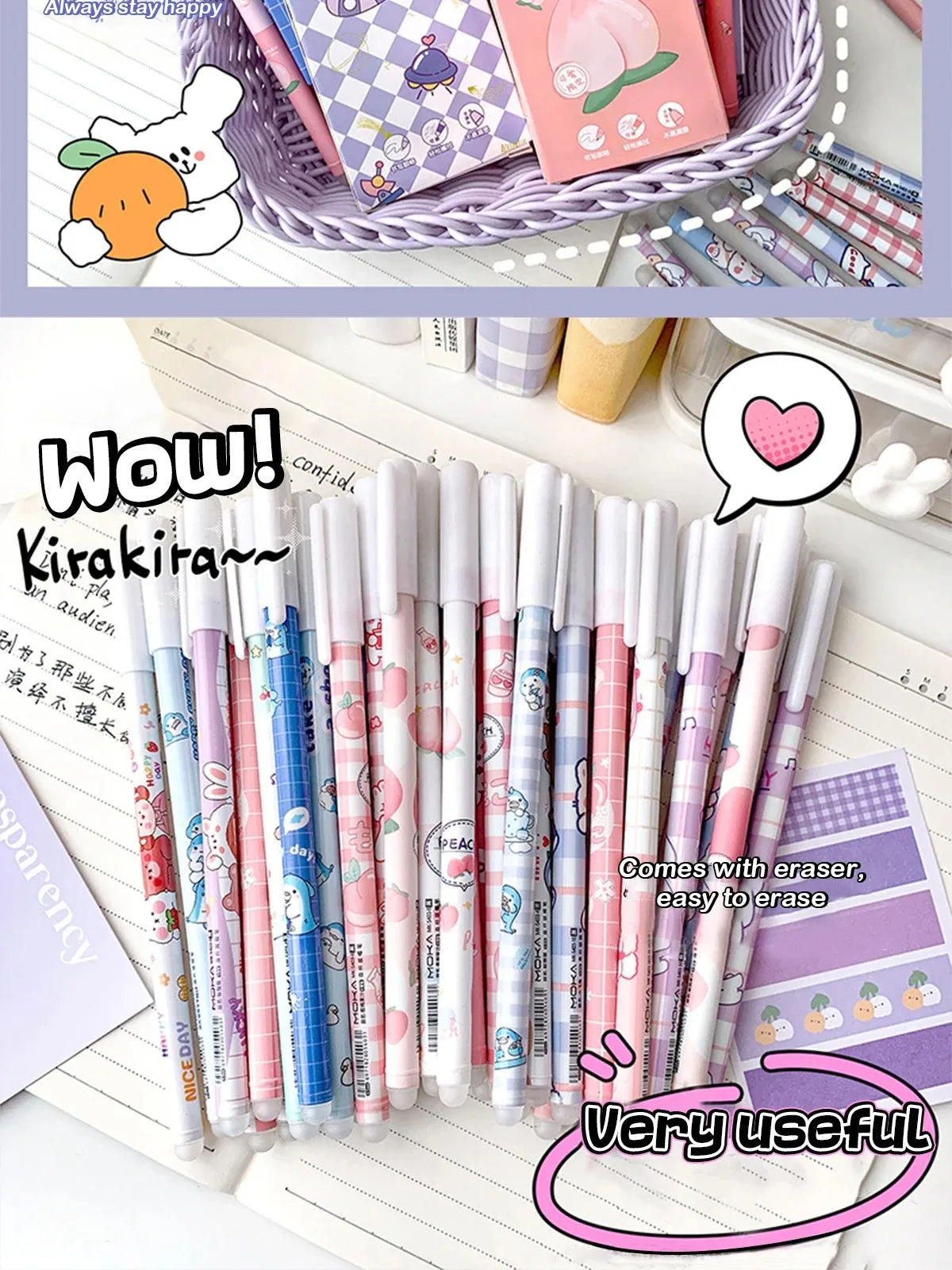 12PC 0.5mm Syringe Erasable Pen Korean Stationery Simple Kawaii Writing Pen Student Stationery Cultural and Educational Supplies