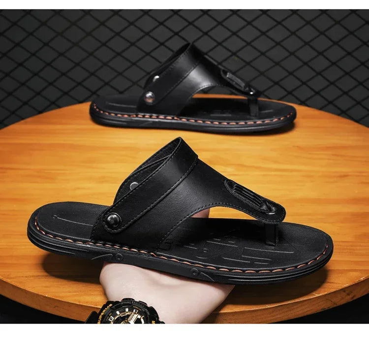 Flip Flops Flat Mens Sandals Summer Shoes Men Slippers Leather Mens Holiday Non-slip Flip Flops Huaraches Para Caballero