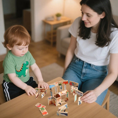 The Baby Montessori Domino Puzzle Toy Features Cartoon Patterned Dominoes With Smooth Edges That Are Super Fun For Babies