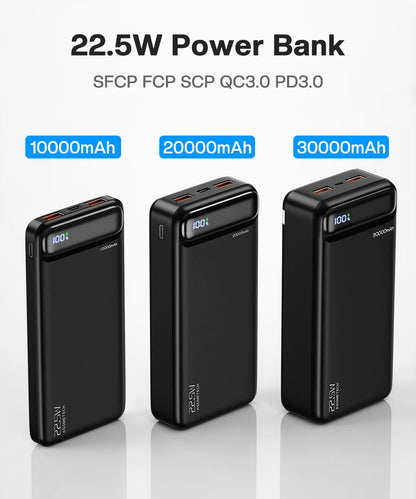 Power Bank 20000mAh 22.5W SCP Portable Charger Powerbank 10000 mAh External Battery PD 20W Fast Charging For iPhone 13 Xiaomi mi