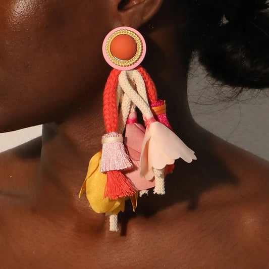 Bohemian Earrings Long Tassels&Flower Exaggerated Earrings Handmade For Women Wedding Party Jewelry