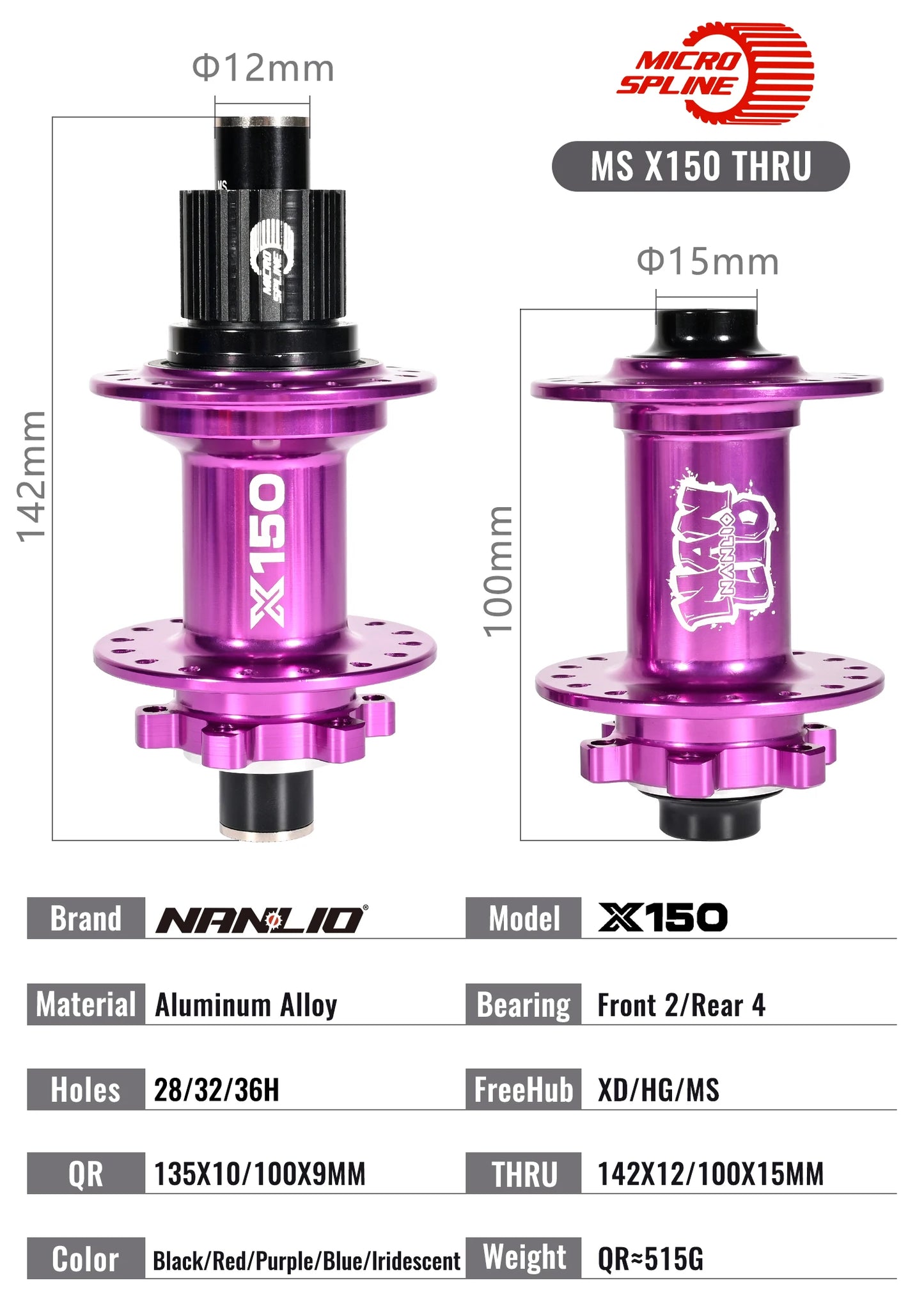 Bicycle hubs Nanlio X150 Mountain Bike Hubs 6 Pawls 150 Engagement Rear Hub HG MS XD 8-12 Speed 28 32 36 Holes Noisy wheel Hubs