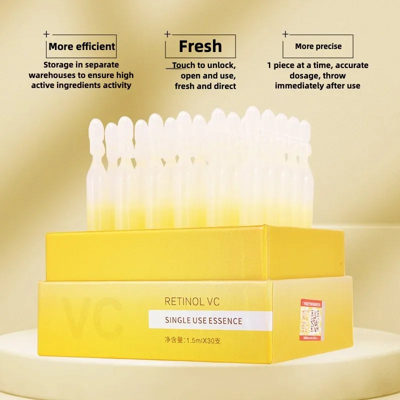 Vitamin C  Retinol Anti-Aging Serum - Brightening Face Treatment, Wrinkle Repair, Dark Spot Corrector, Single-Use Ampoule 30pcs