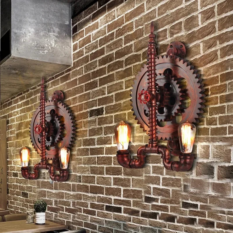 Industrial Style Wall Lamp Living Room Personalized Creative Gear Water Pipe Bedroom Decorative Wall Hangings Wall Retro Lamps