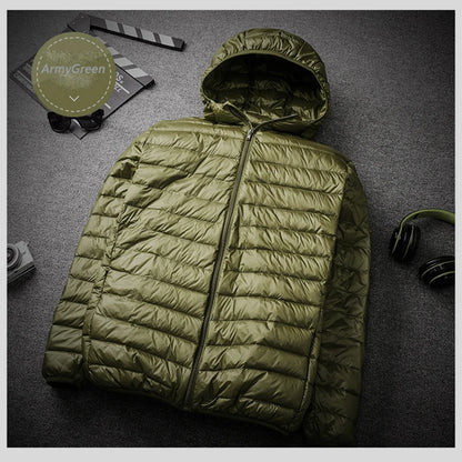 Mens Coat Autumn Winter Ultralight Thin Down Jacket 90% White Duck Down Hooded Jackets Warm Coat Parka Men Portable Outwear 2024