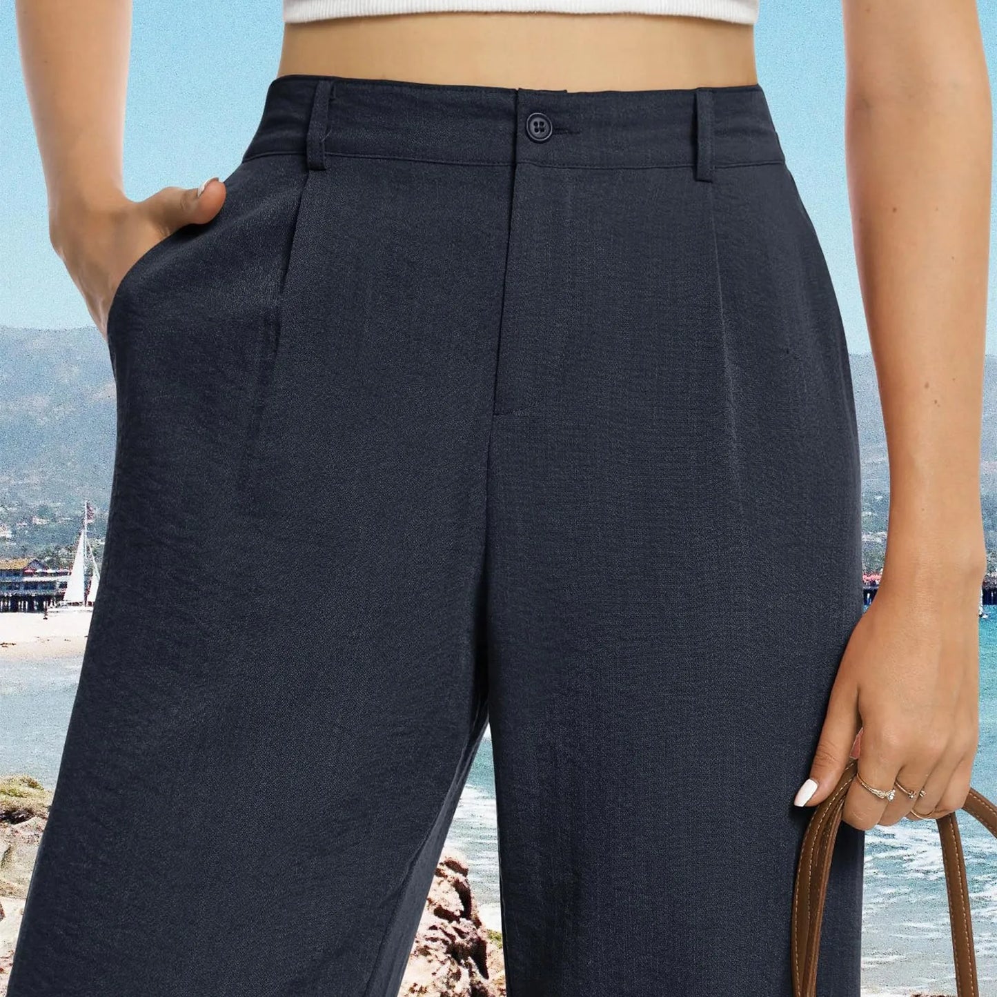 Womens Casual Wide Leg Pants High Waisted Button Down Straight Long Trousers Palazzo Pants Elegant Woman Flared Pants Youthful