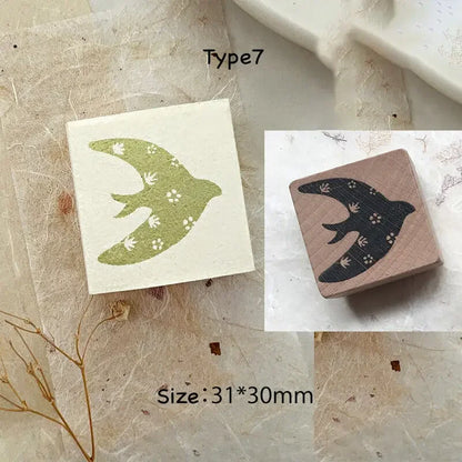 Stamp Scrapbooking Supplies Flower Petal Birds Stationary Kawaii Wooden Stamps