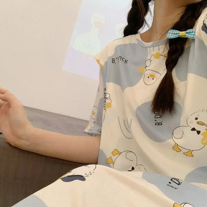 Maternity Clothings Nursing Dresses Breastfeeding Sleepwear Pattern Printing Cheerful and Lively Girl Feeling for Pregnant Women