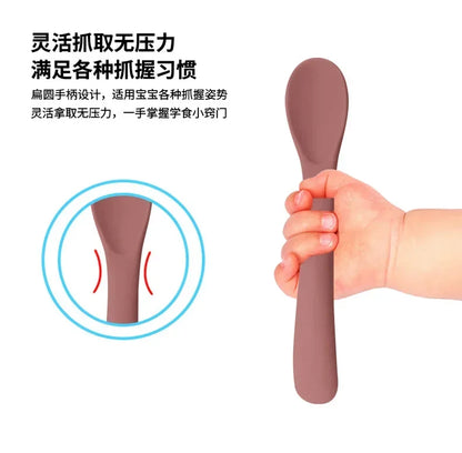 Silicone Baby Learn To Eat Spoon Small Curved Spoon Soft Rubber Feeding Silicone Cutlery Baby Training Spoon