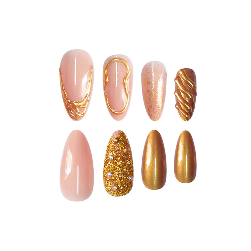 24pcs Golden Almond Press on Nails Simple False Nails Wearable Stick-on Nail Fake Nails Uñas Postizas Mujer Накладные Ногти 네일팁
