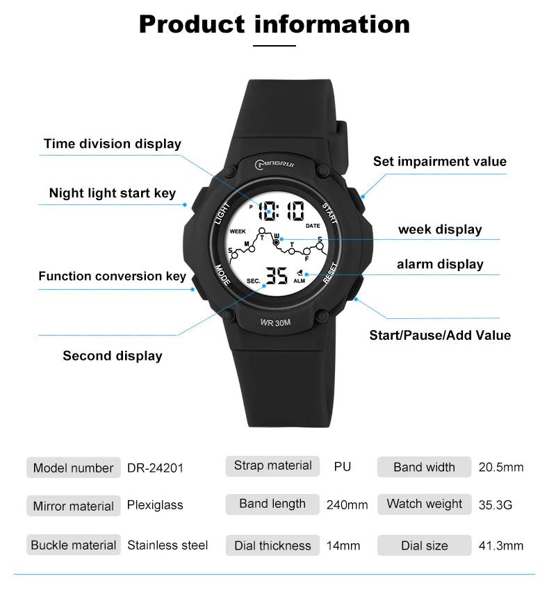 Kids Sport Watches Alarm Stopwatch Children Digital Watch For Boys Girls 30M Waterproof Cartoon Student Electronic Wristwatch