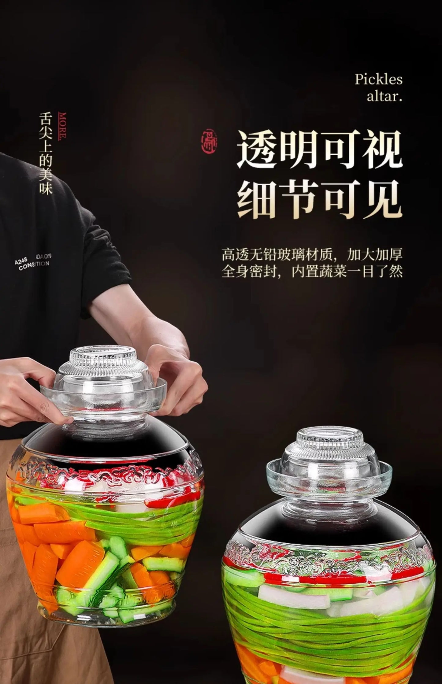 Traditional Fermenting Kit Crock with Water Seal Airlock Lid, for Pickles Kimchi Sauerkraut,Glass Jar with Lid Fermentation Jar