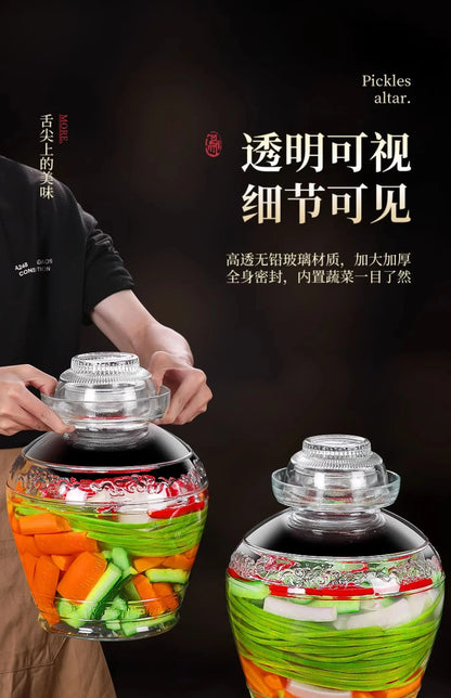 Traditional Fermenting Kit Crock with Water Seal Airlock Lid, for Pickles Kimchi Sauerkraut,Glass Jar with Lid Fermentation Jar