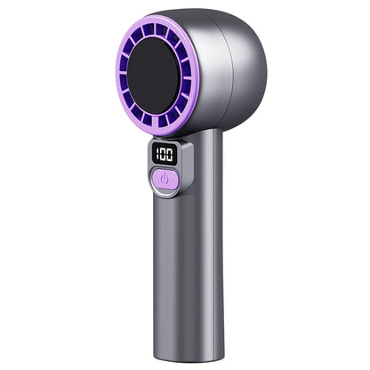 Digital display handheld fan with outdoor portability, USB rechargeable, featuring strong wind power, extended battery life.