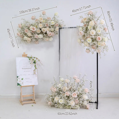 Luxury White Rose Babys breath Artificial Flower Row Wedding Backdrop Arch Decor Hang Floral Arrangement Event Party showcase