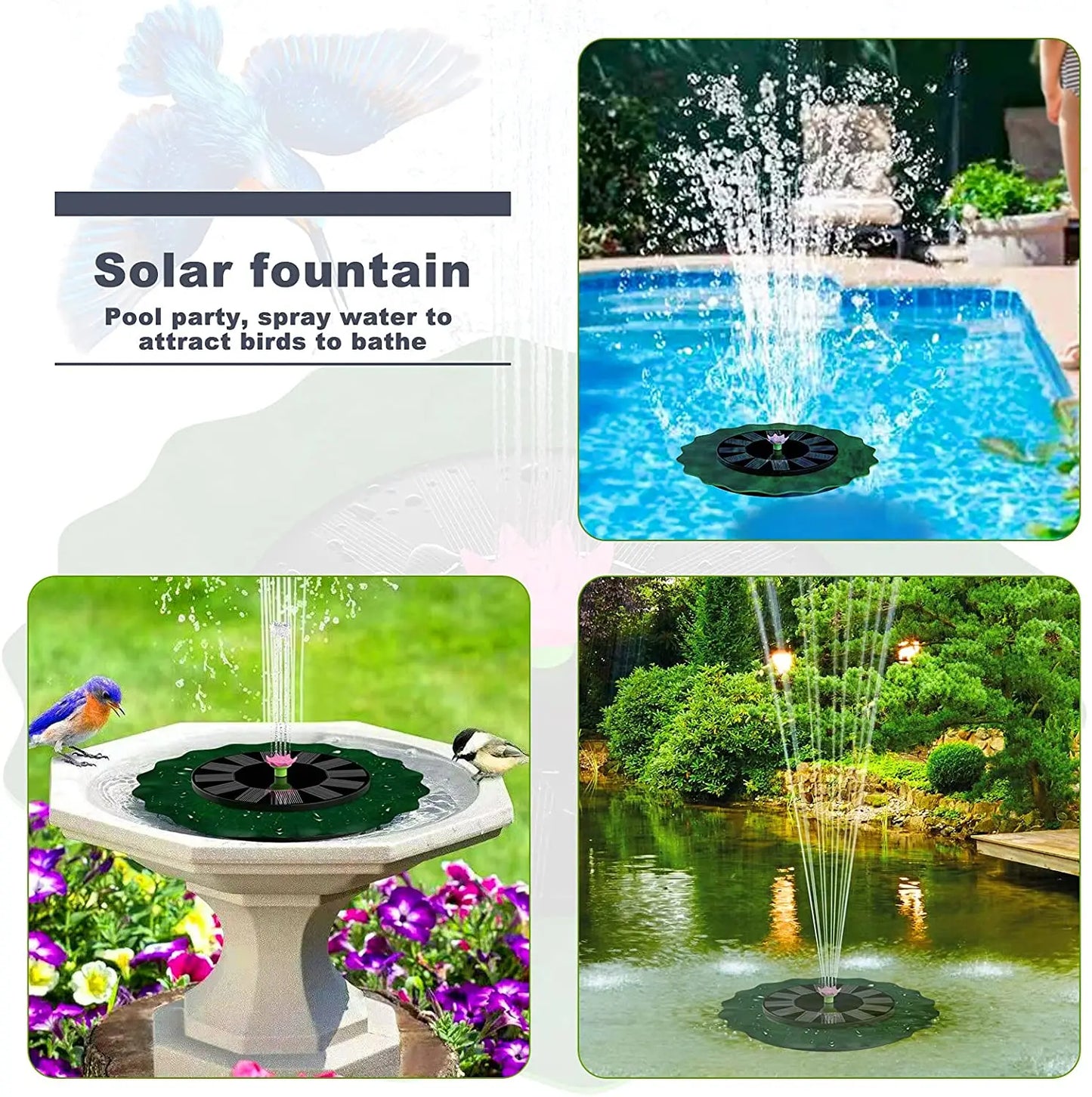 1.5W solar fountain, lotus leaf design floating fountain, used for pond, bird bath, outdoor decoration water pump,water fountain