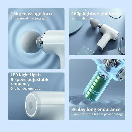 NEW Portable AI Fascial Massage Gun Electric Percussion Massager Body Relaxation With 4 Replaceable Massage Head LED Night Light