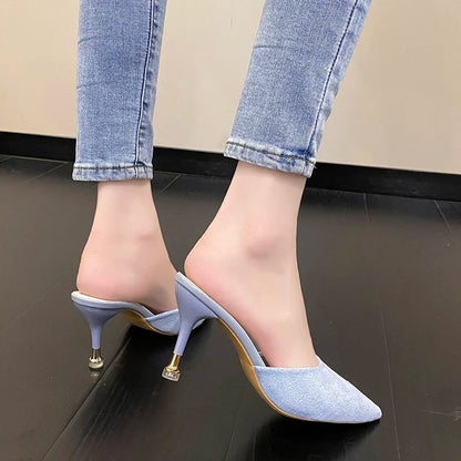New Women's Slippers High Heel Closed Pointed Toe Shoes Sexy Ladies Heeled Sandals for Women