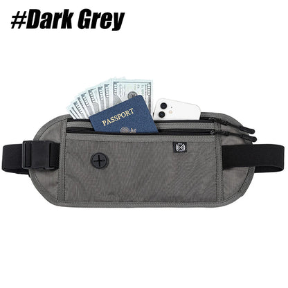 RFID Blocking Money Belt for Travel -Hidden Anti-Theft Passport Wallet & Slim Fanny Pack - Secure Waist Pouch for Cash, Cards