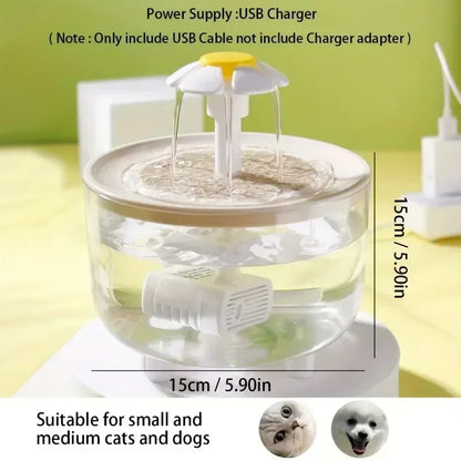 Transparent Flower Pet Water Dispenser - USB-Powered Automatic Circulating Cat Water Fountain