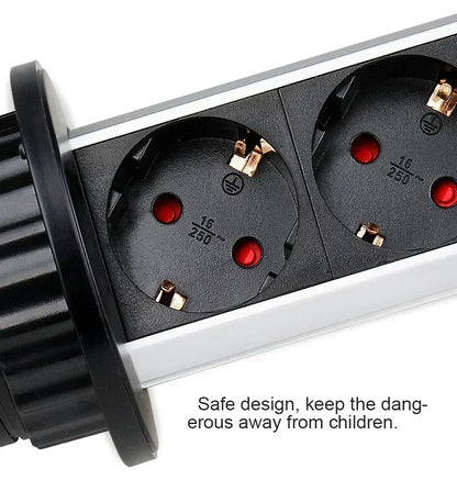 16A PULL POP UP 3 Power EU Socket New Black Color Port Kitchen Table Desktop Sockets Retractable Countertops French Plug