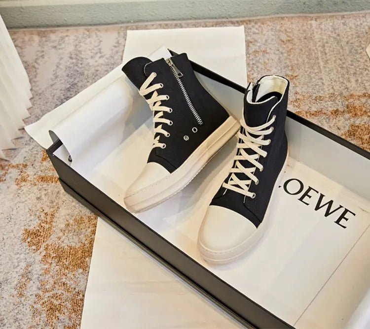 Owens women's sports shoes, men's sports shoes, 2025 spring and autumn lace-up flat casual shoes thick sole high top sports shoe