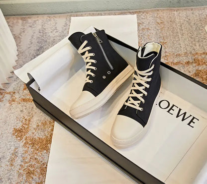 Owens women's sports shoes, men's sports shoes, 2025 spring and autumn lace-up flat casual shoes thick sole high top sports shoe