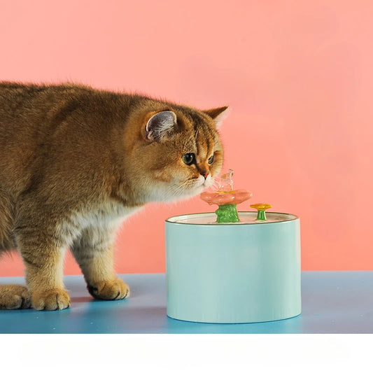 Cat Ceramic Flower Water Fountain Drinking Feeders Pets