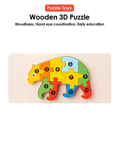 3D Wooden Puzzles Educational Cartoon Animals Early Learning Cognition Intelligence Puzzle Game For Children Toys