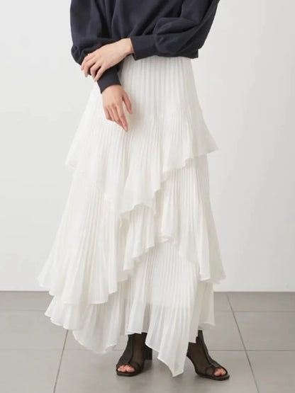 Irregular Ruffles Ropa Pleated Cake Womens Skirt High Waist Faldas Mujer Japan Style Eleganr Skirts Spring Summer 2025 Saia