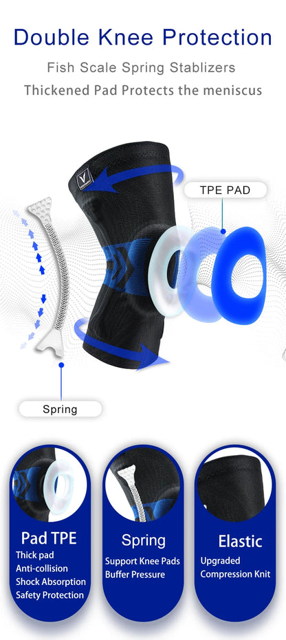 2025 Latest Knee Support for Men Pressurized Elastic Knee Brace with Silicone Spring Basketball  Volleyball Knee Pads
