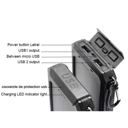 20000mah Waterproof Solar Powerbank Portable Large Capacity Charger Solar Fast Charging Waterproof With Compass For Ios Android