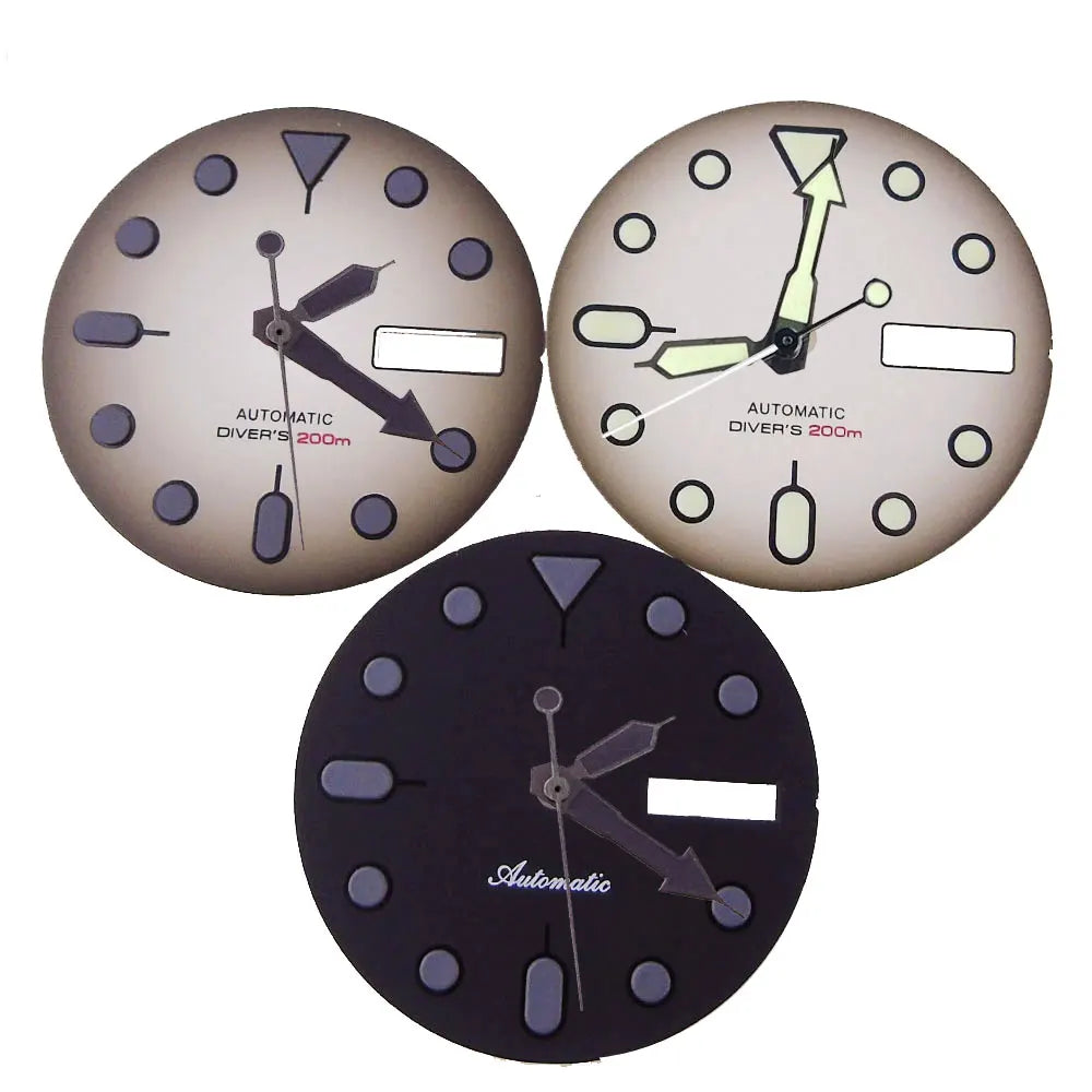 NH36 Watch Dial 29mm Weekday Date Orange/white/black Dial Face Plate Green Lume for Diver Watch Hand Set