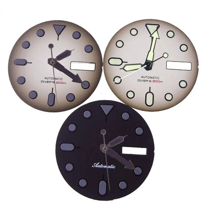 NH36 Watch Dial 29mm Weekday Date Orange/white/black Dial Face Plate Green Lume for Diver Watch Hand Set